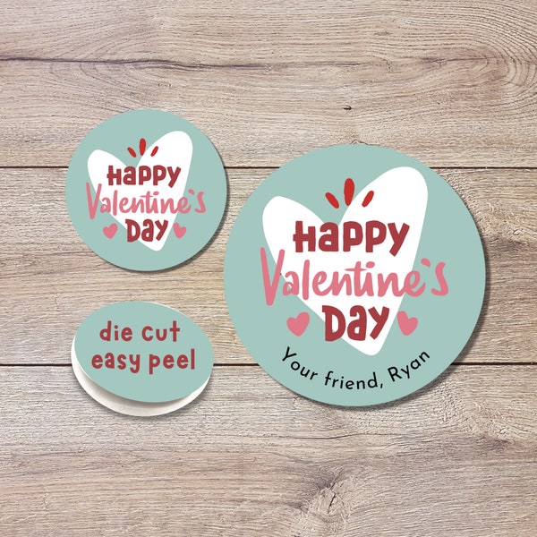 Personalized Valentine's Day Stickers | Matte or Glossy Finish, Custom Valentine Label, Valentine Favor Treat Bag Sticker, Retro Valentine