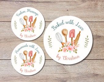 Personalized Baked with Love Stickers, Customized Baked Goods Label, Baking Stickers, Small Business Bakery Packaging Labels