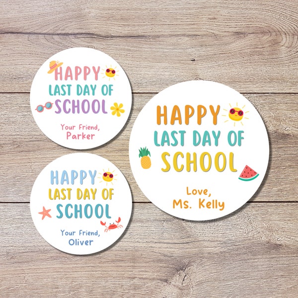 Personalized School Party Stickers, Happy Last Day of School Label, End of School Party Treat Bag Sticker, School Party Gift Stickers