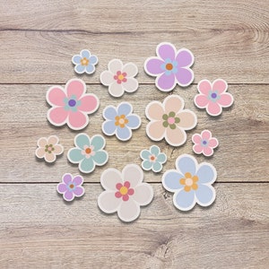 Pastel Flowers Vinyl Sticker Set of 6, Flower Pack, 1&quot; 1.5&quot;or 2&quot;, Laptop Stickers, Mini Flower Stickers, Water Bottle Sticker, Spring Flower