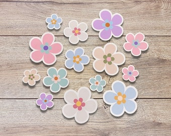 Pastel Flowers Vinyl Sticker Set of 6, Flower Pack, 1" 1.5"or 2", Laptop Stickers, Mini Flower Stickers, Water Bottle Sticker, Spring Flower