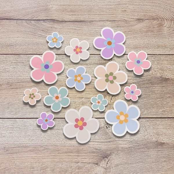 Pastel Flowers Vinyl Sticker Set of 6, Flower Pack, 1" 1.5"or 2", Laptop Stickers, Mini Flower Stickers, Water Bottle Sticker, Spring Flower