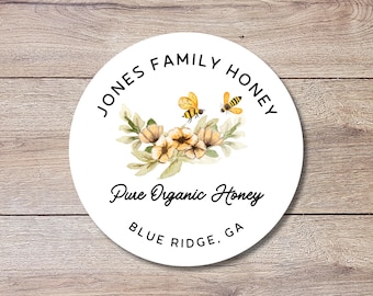 Personalized Organic Honey Bee Stickers, Custom Homemade Jar Labels