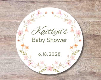 Personalized Floral Baby Shower Stickers, Custom Thank You for Showering Pink Wildflower Labels