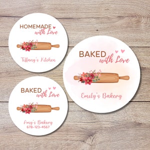 Personalized Baked with Love Stickers, Customized Baked Goods Label, Homemade with Love Small Business Bakery Packaging Label Baking Sticker