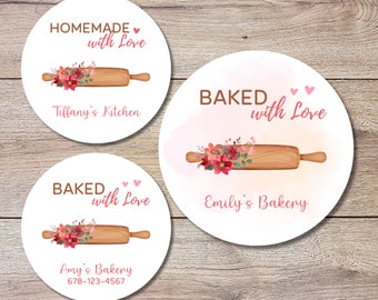 Personalized Baked with Love Stickers, Customized Baked Goods Label, Homemade with Love Small Business Bakery Packaging Label Baking Sticker