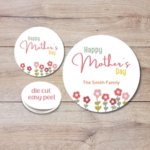 Personalized Mother&#39;s Day Stickers, Happy Mother’s Day Labels, Custom Floral Mother&#39;s Day Gift Stickers