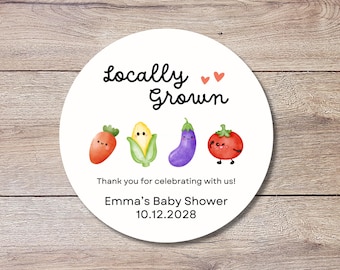Locally Grown Baby Shower Stickers, Custom Thank You for Coming Labels, Mom to Be Baby Sprinkle Treat Bag Home Grown with Love, Printed