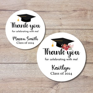 Graduation Thank You Stickers, Personalized Floral Happy Graduation Labels, Custom Graduation Party Favor, Gift Bags Envelope Seal