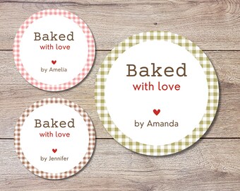 Personalized Baked with Love Stickers, Customized Baked Goods Label, Baking Stickers, Small Business Bakery Packaging Labels
