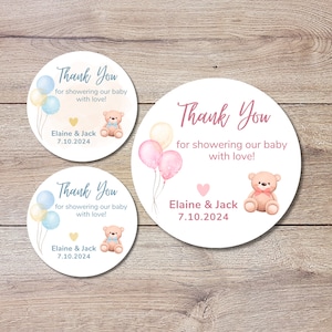 Personalized Baby Shower Stickers, Custom Thank You for Showering Our Baby with Love Labels, Mom to Be Thank You Party Favor Sticker