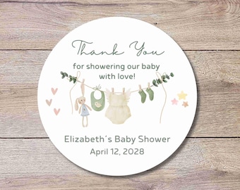 Custom Clothesline Baby Shower Stickers, Personalized Boy Girl Thank You for Coming Party Gift Labels