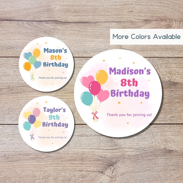 Personalized Happy Birthday Stickers, Custom Birthday Goody Bag Stickers, Kids Happy Birthday Stickers, Cute Birthday Balloons Stickers