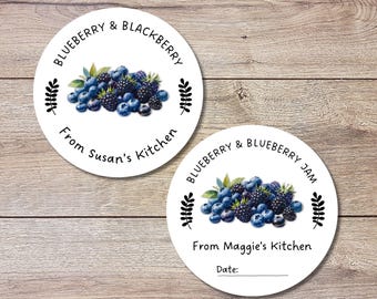 Personalized Blueberry Blackberry Jam Jelly Stickers, Custom Homemade Fruit Canning with Date Line Labels