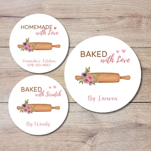 Personalized Baked with Love Stickers, Customized Baked Goods Label, Homemade with Love Small Business Bakery Packaging Label Baking Sticker