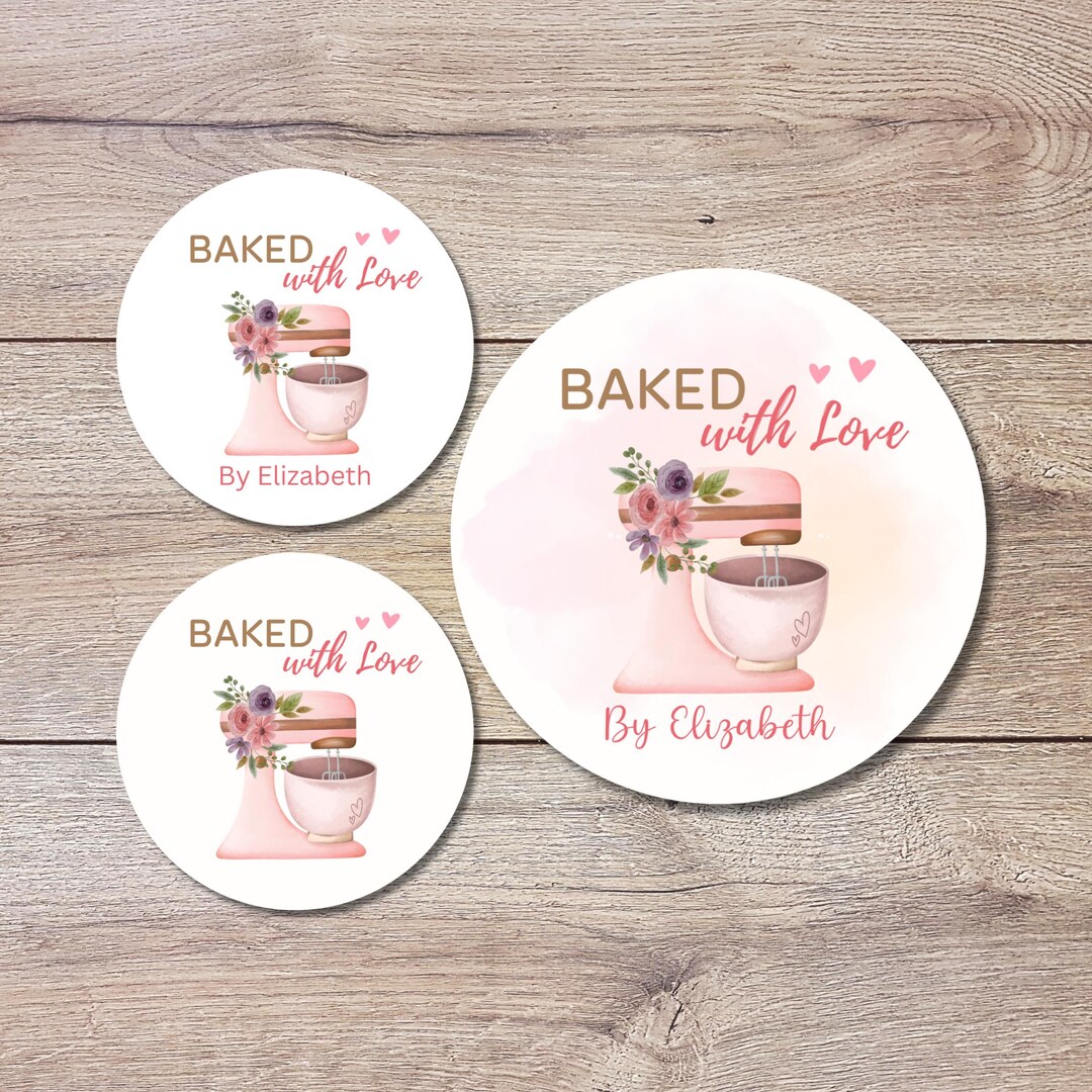 Personalized Baked With Love Stickers, Customized Baked Goods Label ...