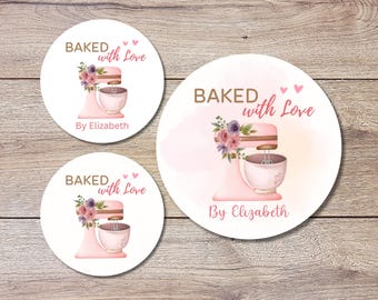 Personalized Baked with Love Stickers, Customized Baked Goods Label, Baking Stickers, Small Business Bakery Packaging Labels