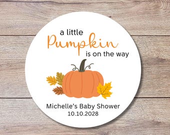 Personalized A Little Pumpkin is on the Way Baby Shower Stickers, Custom Baby Sprinkle Thank You Party Favor Gift Labels