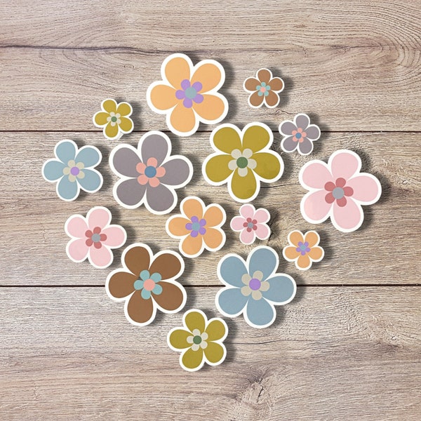 Retro Flower Vinyl Sticker Set of 6 | Flower Stickers | Glossy or Matte Finish | Laptop Stickers | Mini Flower Stickers | Water Bottle