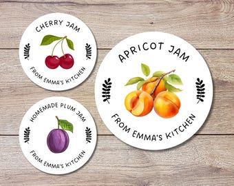 Personalized Homemade Apricot, Cherry, Plum Jam Stickers, Customized Fruit Jam Label, Jam Packed with Love, Small Business Food Packaging