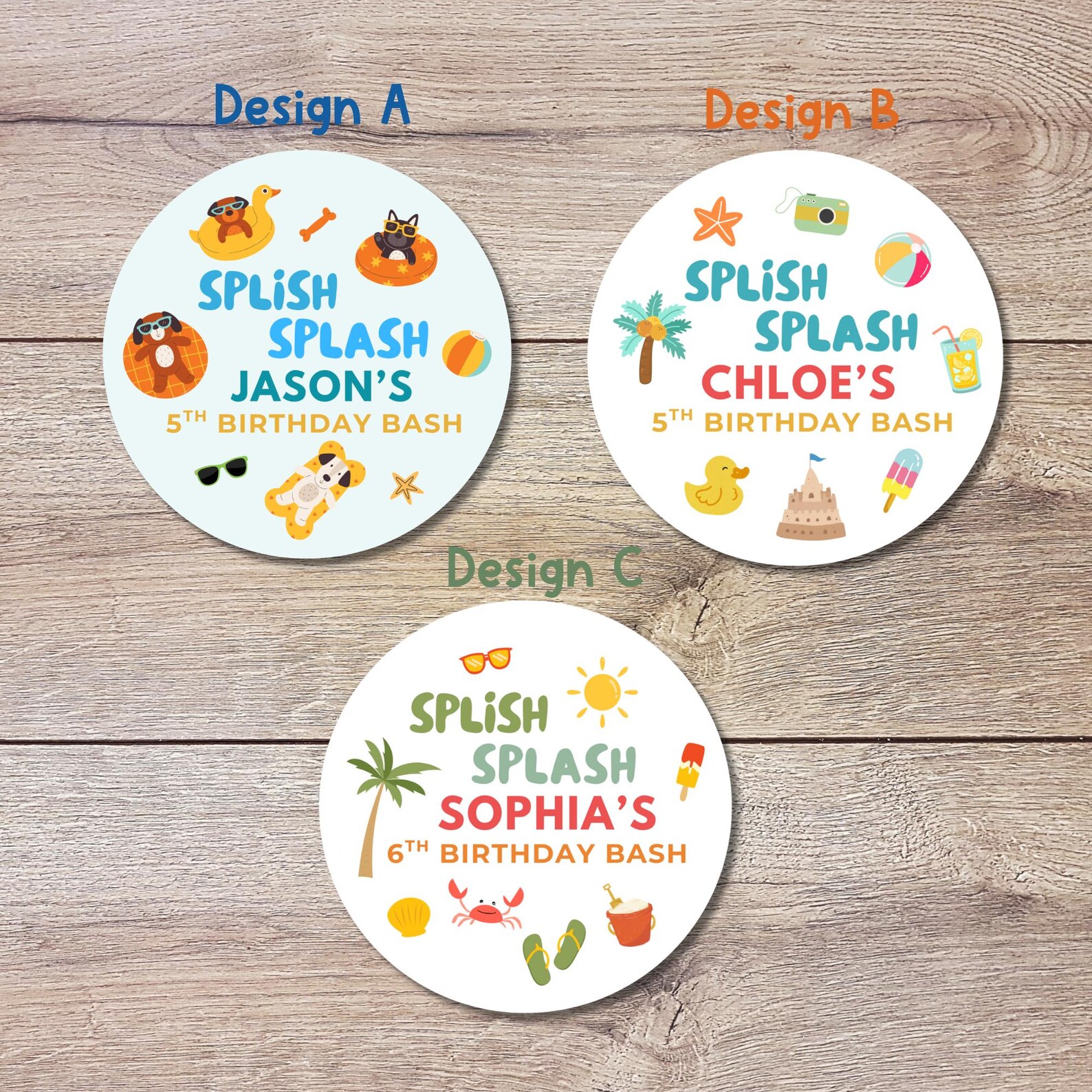 Personalized Splish Splash Birthday Stickers, Custom Beach Pool ...
