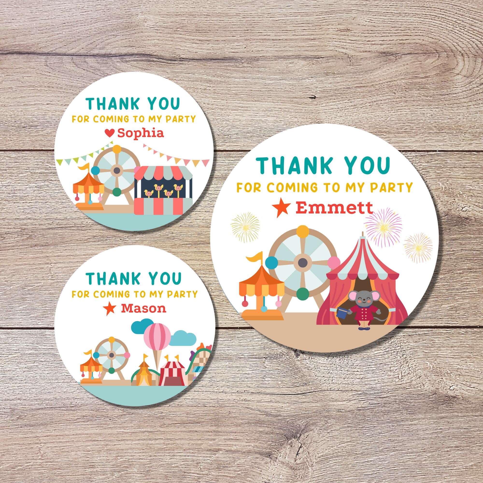 Personalized Carnival Birthday Sticker, Circus Birthday Goody Bag, Custom Birthday Label, Kids Birthday Animal Theme, Thank You Sticker