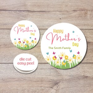 Personalized Mother&#39;s Day Stickers, Happy Mother’s Day Labels, Custom Floral Mother&#39;s Day Gift Stickers