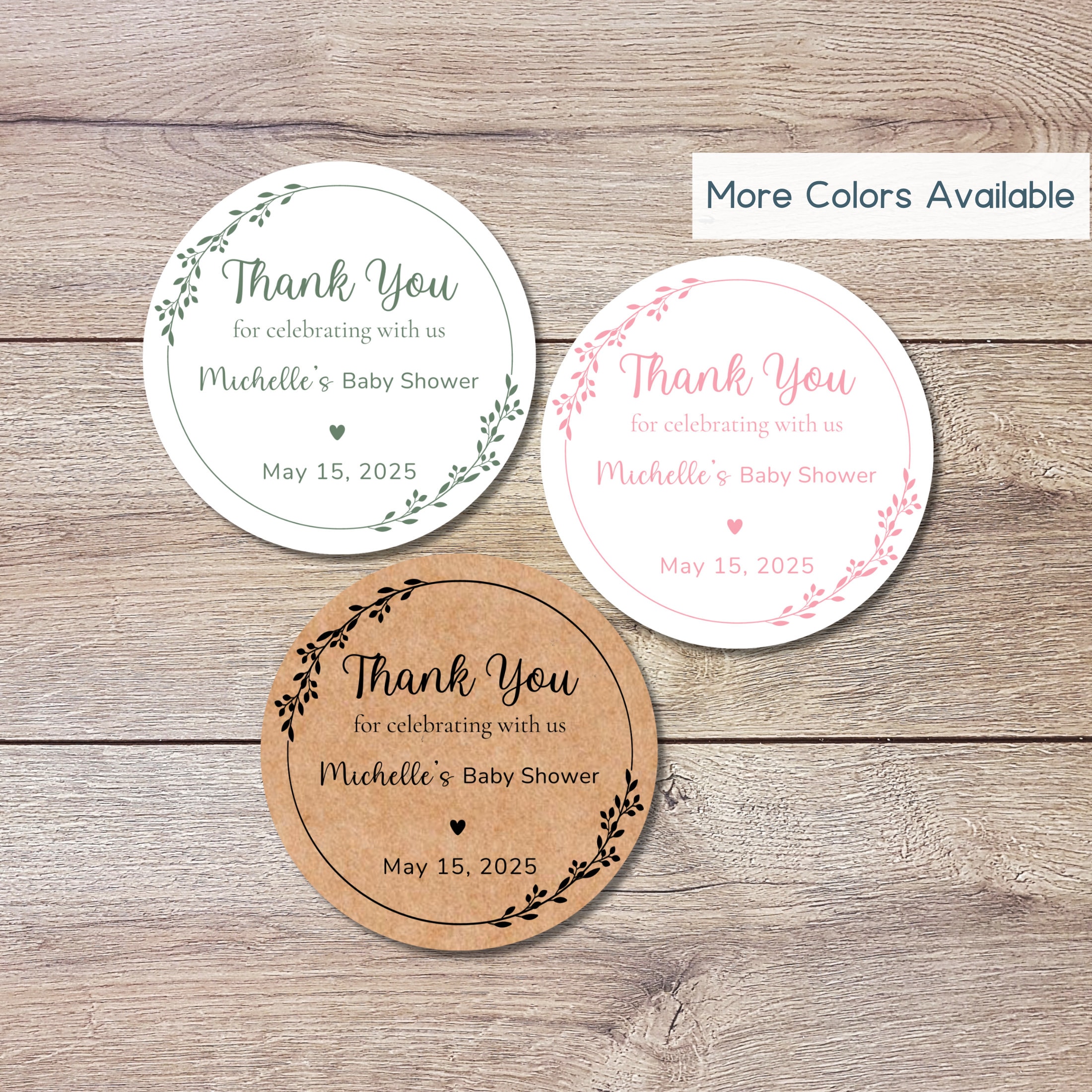 Kraft Baby Shower Stickers, Custom Floral Thank You for Celebrating ...
