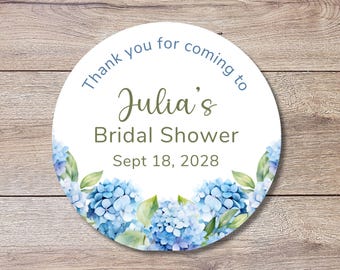 Personalized Watercolor Hydrangea Flower Bridal Shower Favor Stickers, Custom Thank You Party Gift Bag Labels