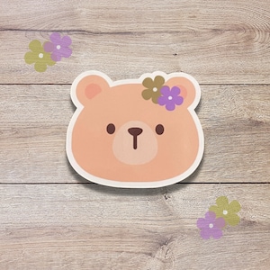 Bear Vinyl Sticker | Bear Flower Sticker | Glossy Finish | Cute Bear Sticker | Laptop Sticker, Water Bottle Sticker, Animals Sticker