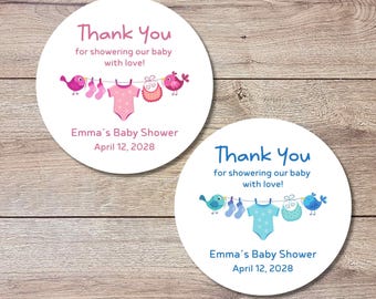 Personalized Baby Shower Stickers, Custom Thank You for Showering Boy Girl Baby Sprinkle Labels