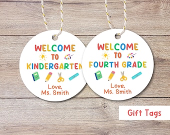 Personalized Back to School Tags, Welcome to Kindergarten First Grade First Day of School Gift Tags, School Day Teacher Student Bag Tags