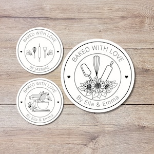 Personalized Baked with Love Stickers, Customized Baked Goods Label, Matte or Glossy Finish, Small Business Bakery Packaging Labels