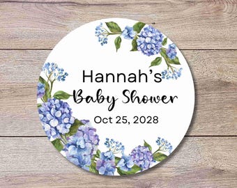 Personalized Hydrangea Floral Baby Shower Stickers, Custom Baby Sprinkle Thank You Party Favor Gift Labels