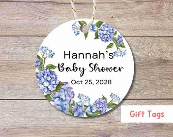 Personalized Hydrangea Baby Shower Gift Tags, Custom Thank You for Coming Party Favor Baby Sprinkle Tags