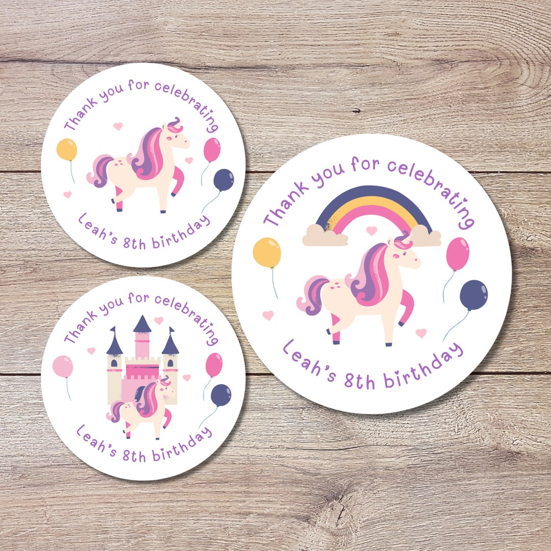 thumbnail image 2 of Goldstar Unicorn Personalised Party Bag Stickers – 48 Sweet Cone Labels For Birthday 2 of 6