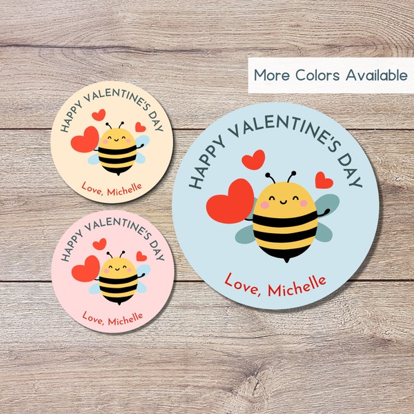 Personalized Valentine's Day Stickers, Matte or Glossy Finish, Custom Valentine Label, Valentine Favor Treat Bag Sticker, Bee Valentine