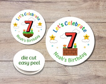 Personalized Birthday Stickers, Goody Bag Party Favor Stickers, Custom Happy Birthday Label, Kids Gaming Birthday Theme, Boys Birthday