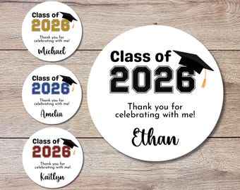 Personalized Graduation Stickers, Happy Graduation Labels, Custom Graduation Party Favor Stickers, Graduation Gift Bag Sticker, Grad Party
