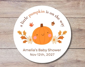 Personalized A Little Pumpkin is on the Way Baby Shower Stickers, Custom Baby Sprinkle Thank You Party Favor Gift Labels