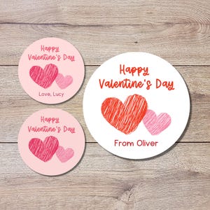 Personalized Valentine's Day Stickers | Matte or Glossy Finish, Custom Valentine Label, Valentine Favor Treat Bag Sticker, Heart Valentine