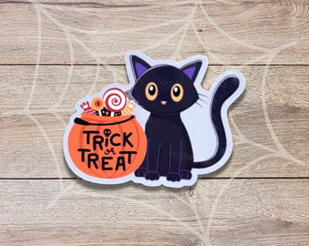 Halloween Cat Sticker | Glossy Finish | Halloween Sticker | Fall Sticker | Seasonal Sticker | Laptop Sticker | Spooky Cat Sticker, Black Cat