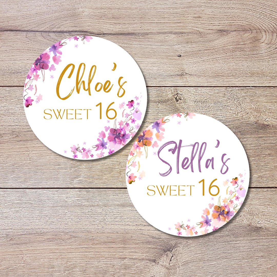 Personalized Sweet 16 Birthday Stickers, Sweet Sixteen Party Favor ...
