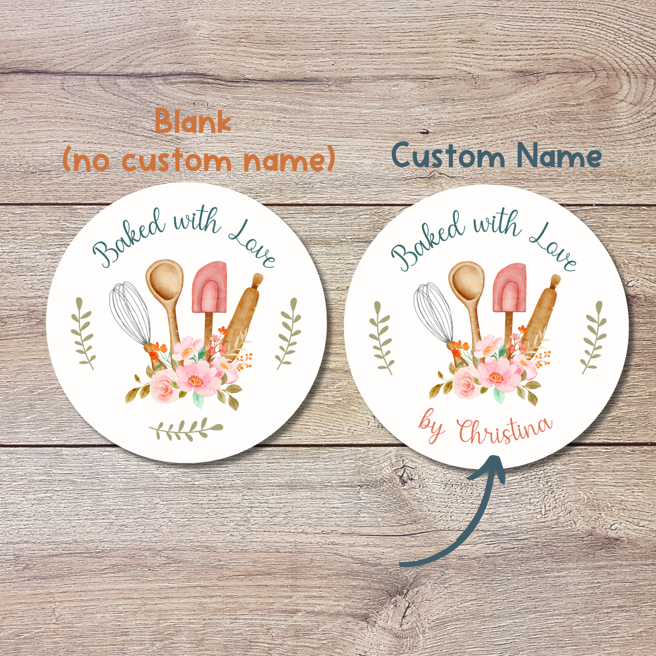 Backen Sticker Personalized Baked With Love Stickers, Customized Baked Goods Label ...