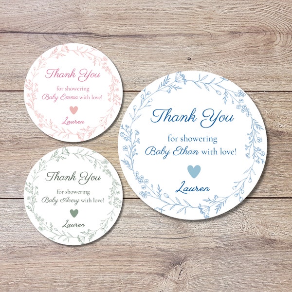 Personalized Baby Shower Stickers, Custom Thank You for Showering Our Baby with Love Labels, Mom to Be Sprinkling Baby Party Favor Sticker