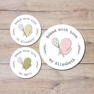 Personalized Baked with Love Stickers, Customized Baked Goods Label, Baking Stickers, Small Business Bakery Packaging Labels