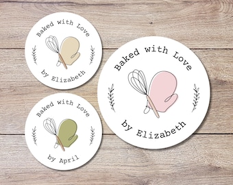 Personalized Baked with Love Stickers, Customized Baked Goods Label, Baking Stickers, Small Business Bakery Packaging Labels