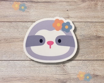 Sloth Vinyl Sticker | Glossy Finish | Sloth Flower Sticker | Laptop Sticker, Water Bottle Sticker, Animal Sticker, Cute Sloth Sticker