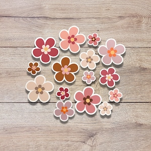 Boho Flower Vinyl Sticker | Set of 6 | Flower Stickers | Flower Pack | 1&quot; 1.5&quot;or 2&quot;| Laptop Stickers, Mini Flower Stickers, Water Bottle