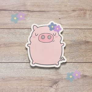 Pig Vinyl Sticker | Pig Flower Sticker | Glossy Finish | Cute Pig Sticker| Waterproof, Laptop Sticker, Water Bottle Sticker, Animals Sticker